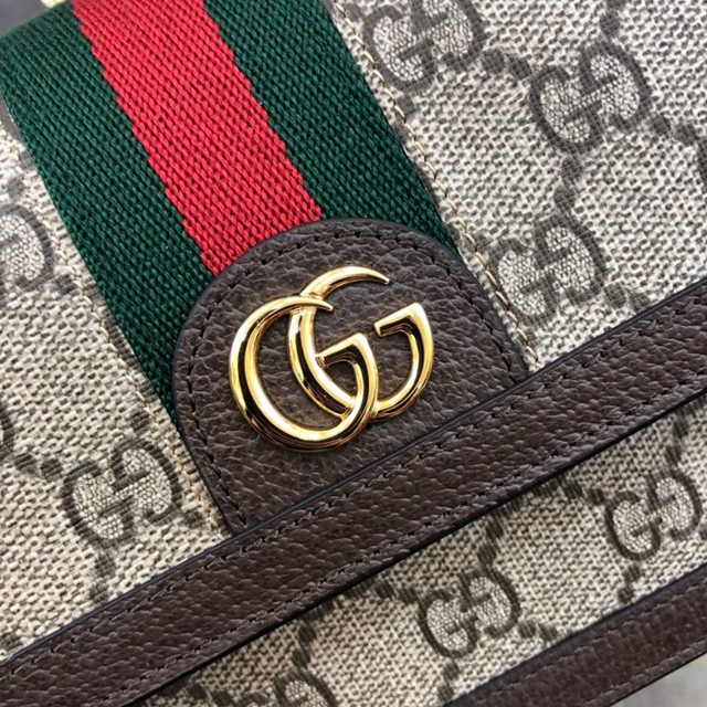 Gucci高仿專櫃女包 557698 古馳最新款ophidia系列 GG圖案和Web條紋融合 Gucci迷你鏈條小包  gqy3437